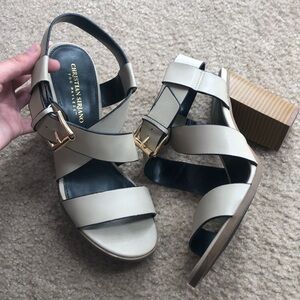 Tan Strappy Chunky Heels